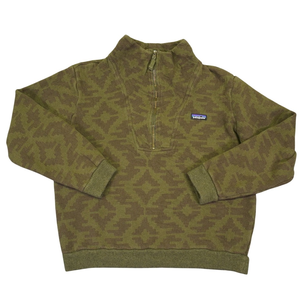 Patagonia Woolie Fleece Pullover Mens L Green Aztec Wool Quarter Zip Sweater